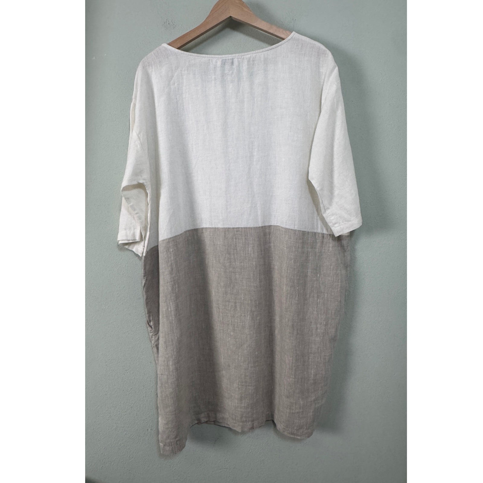Magiclinen Adria Color-Block Linen Dress White Gray Xl Relaxed Fit Pocketed — image 6 of 8